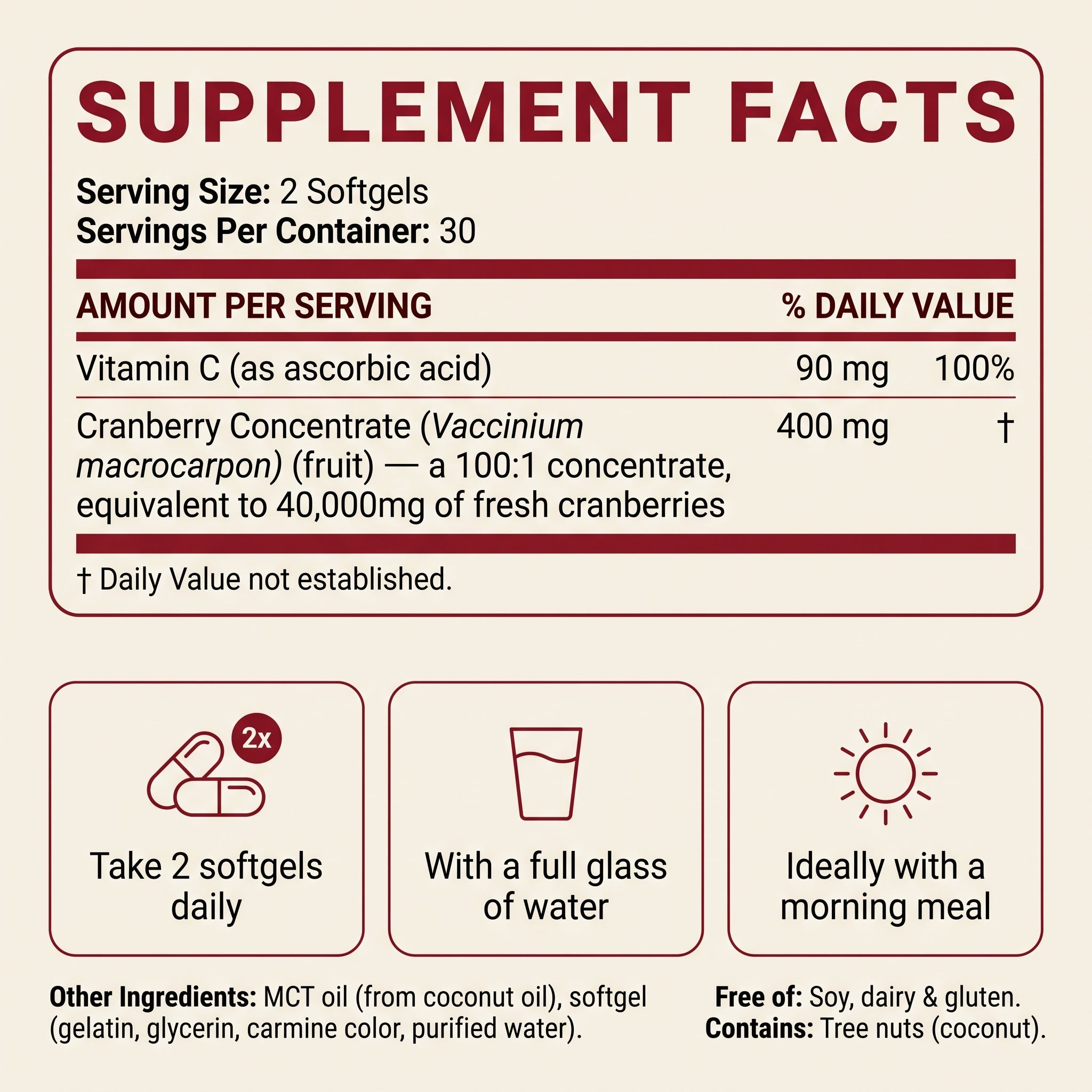 Cranberry Concentrate Softgels (40,000mg) UTI Relief Supplement