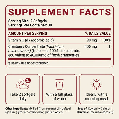 Cranberry Concentrate Softgels (40,000mg) UTI Relief Supplement